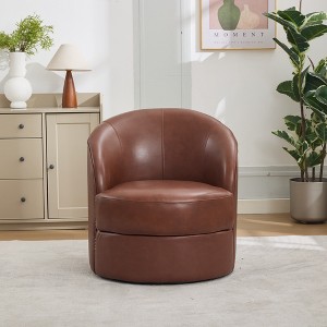 360° Genuine Leather Upholstered Swivel Chair, Modern Accent Chair for Home - 1 of 1