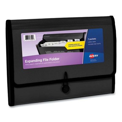 Avery Expanding File Folder Organizer, 7 Sections, Hook/Loop Closure, Letter Size, Black