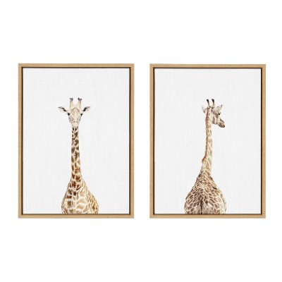 (Set of 2)18" x 24" Sylvie Giraffe Front and Back by Amy Peterson Art Studio Natural Framed Canvas Set - Kate & Laurel All Things Decor