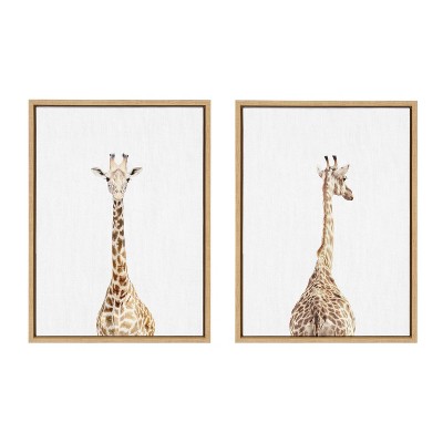 (Set of 2) 18" x 24" Sylvie Giraffe Front and Back by Amy Peterson Art Studio Natural Framed Canvas Set - Kate & Laurel All Things Decor