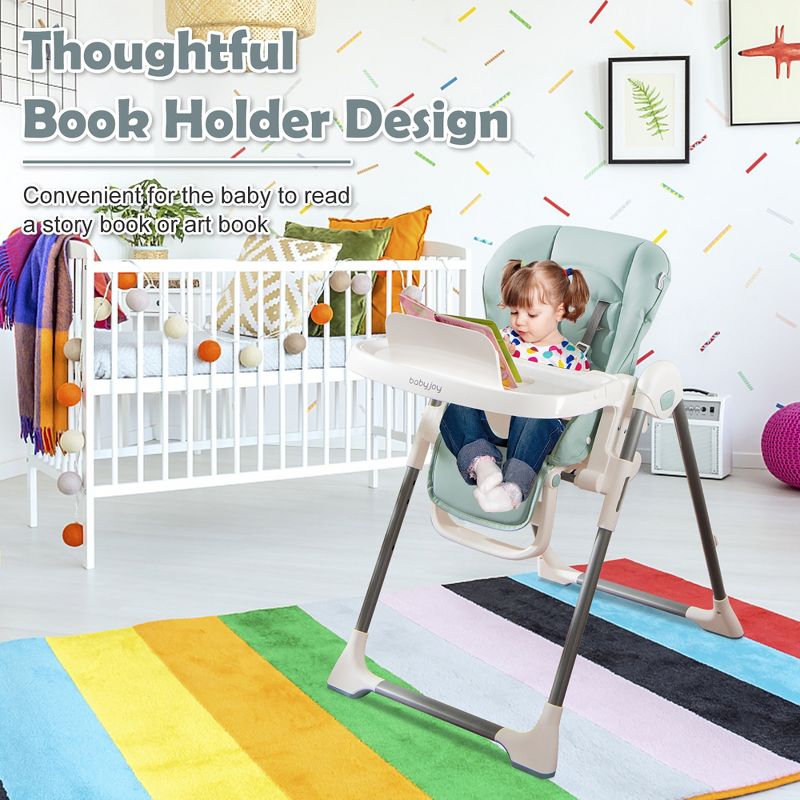 Babyjoy Foldable Baby High Chair w/ Double Removable Trays & Book Holder Green\Beige, 5 of 11