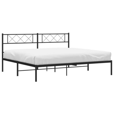vidaXL Robust Metal Bed Frame with Back Support Headboard - Modern Black Steel Double Bed for Bedroom - Easy Assembly