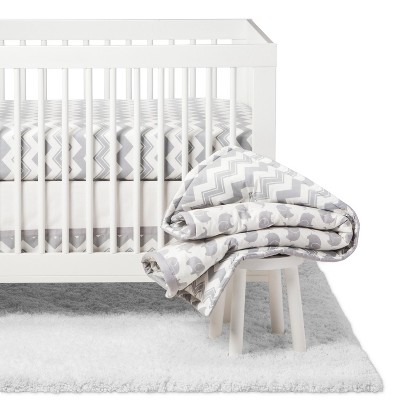 grey and white crib bedding set