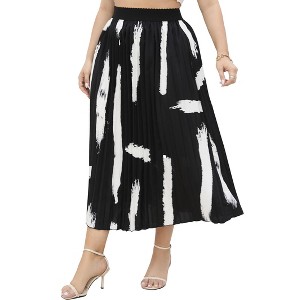 Clearlove Plus Size Pleated Skirt Women's Elastic Waist Boho  Midi Skirts with Pockets - 1 of 4
