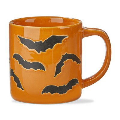 TAG Halloween Black Bats Ceramic Mug 16oz Dishwasher Safe Orange Multi Drinkware