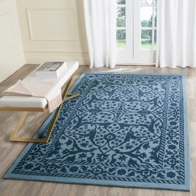 Handmade Blue and Dark Blue Wool Tufted Area Rug