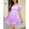 Womens Puff Short Sleeve Square Neck Puffy Dress Babydoll Mesh Mini Dress A-Purple M - 4 of 4