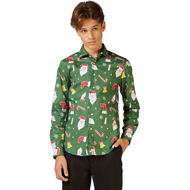 OppoSuits Teen Boys Christmas Shirt - Santaboss - Green, 1 of 4