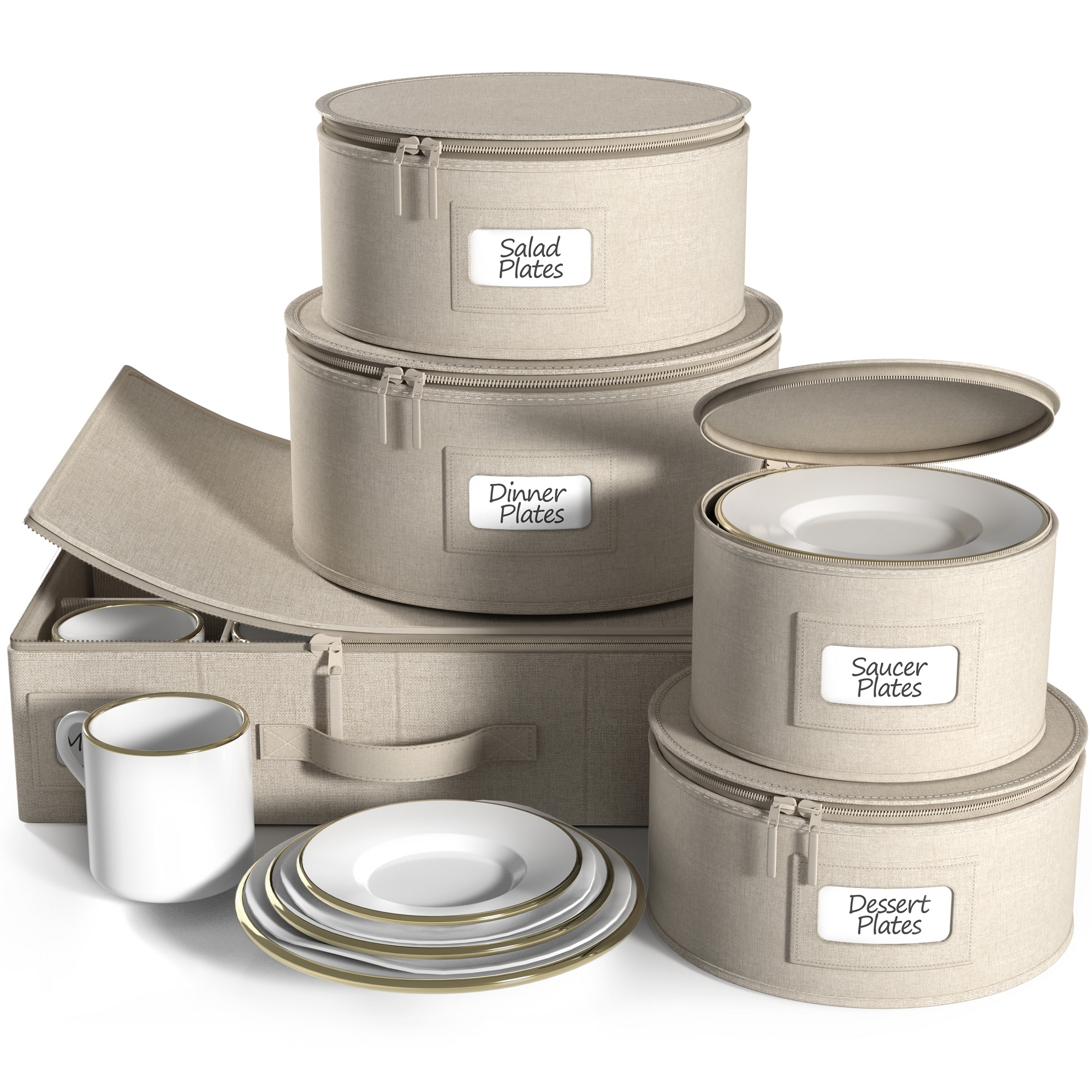 Sorbus 5-Piece Stackable Plate Carrier Set for Dinnerware, Plate Organization and Storage with Felt Plate Protector