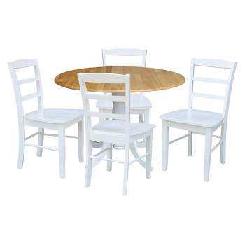 42" Mora Dual Drop Leaf Dining Set with 4 Ladder-Back Chairs White/Natural - International Concepts