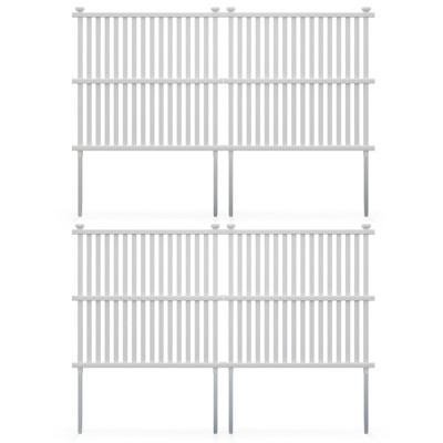 Tangkula 45" x 45" AC Fence Pack of 2/4 White Garden Fence with Metal Ground Stakes Reasonable Slat Spacing Sturdy PVC Material Vinyl Pool Equipment Enclosure Trash Can Enclosure