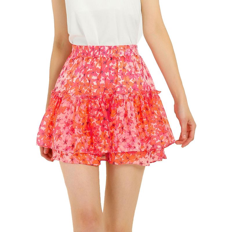 Allegra K Women's Summer Floral Tiered Ruffle Cute Mini Skirt, 1 of 8