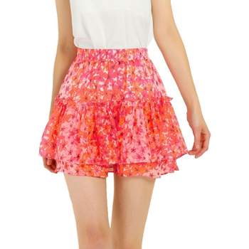 Allegra K Women's Summer Floral Tiered Ruffle Skirts Cute Mini Skirt