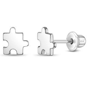 Girls' Puzzling Pair Pieces Screw Back Sterling Silver Earrings - In Season Jewelry - 1 of 4