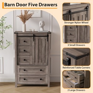5 Drawers Dresser for Bedroom with Sliding Barn Door, Farmhouse Tall Chest of Drawer, Storage Organizer Dresser for Hallway, Living Room - 1 of 4