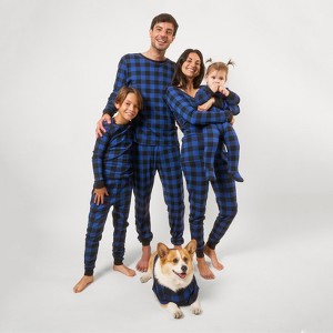 Leveret Matching Family Christmas Pajamas Buffalo Check Black and Navy Plaid - 1 of 4