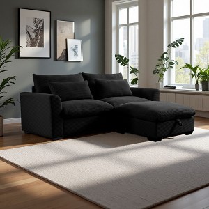 86.6" Corduroy Cloud L-Shaped Modular Sectional Sofa with Deep Seat & Storage Ottoman - 1 of 4