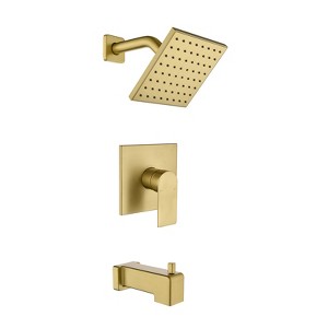 Cobbe Brushed Gold Rain Shower Faucet with 6-Inch Square Shower Head and Bathtub Faucet Wall-Mounted Shower and Bathtub Faucet Set Include Valve - 1 of 4