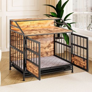 Kumasinova Small/Large Dog Crate Furniture with Storage,Multifunctional Dog Kennel Indoor with Dual Doors,Dog Crates for Large/Small Dogs,Black Brown - 1 of 4