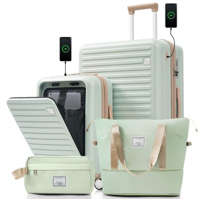 YONWAY 4-Piece Luggage Set ,20in Carry-On(Front opening panel design),28in Checked Suitcase,Duffel Bag ,Wet-Dry Toiletry Bag,Back to School