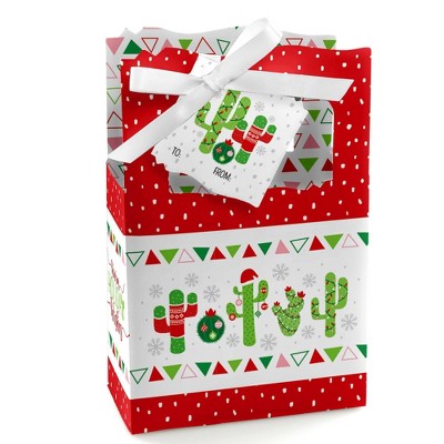 Big Dot of Happiness Merry Cactus - Christmas Cactus Party Favor Boxes Gift Bags - Set of 12