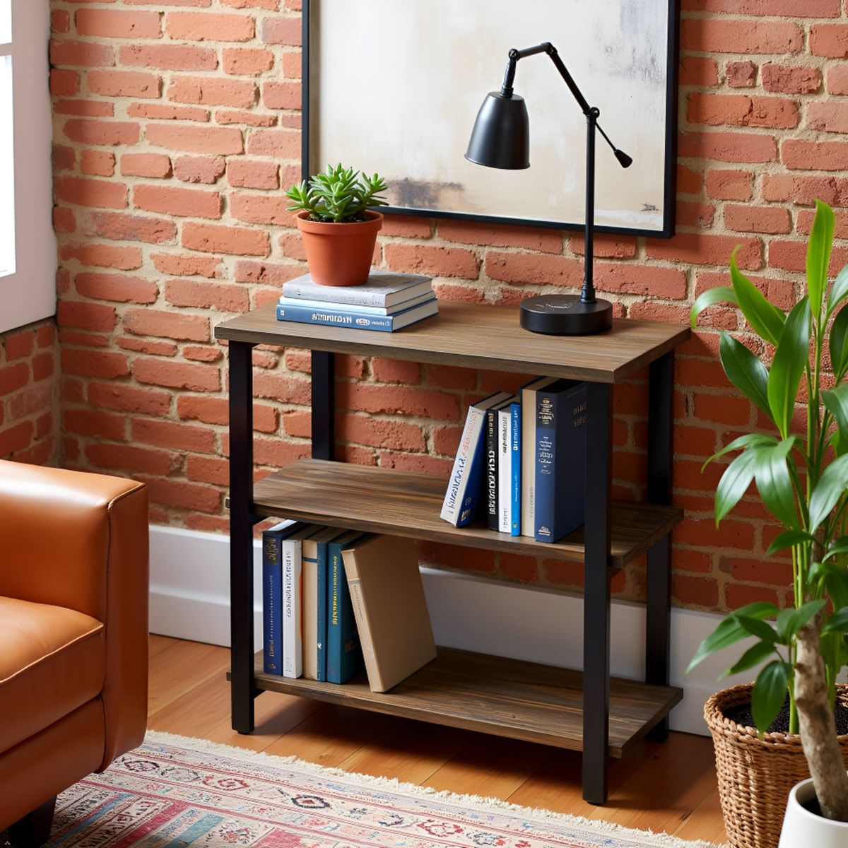 31" Pomona 2 Shelf Bookshelf Metal and Solid Wood Natural - Alaterre Furniture - thumbnail 6