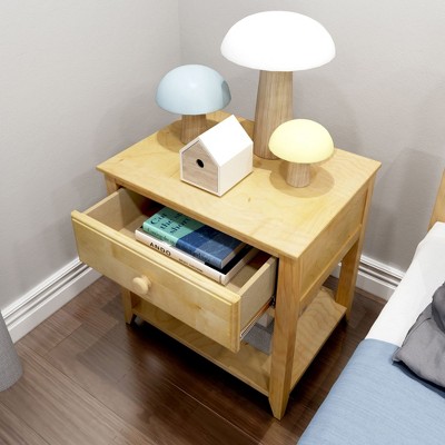 Natural Pine 1-Drawer Nightstand with Shelf
