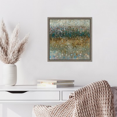 Abstract Rain Aqua and Grey Canvas Print with Frame