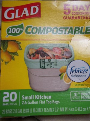 6X-Glad Compost Small Kitchen 2.6 Gallon Trash Bags, Lemon Scent  w/Febreze-20 CT