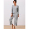 cheibear Women's Long Sleeve Button Down Top with Pants Pajama Sets 2 Pcs - 2 of 4