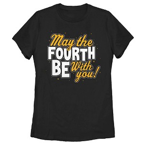 Women's Star Wars May the Fourth Be With You Gold and White T-Shirt - 1 of 4