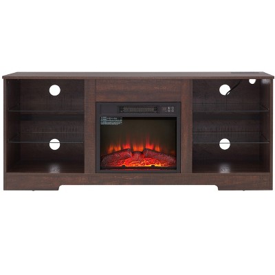 NicBex Fireplace TV Stand with Open Glass Storage Shelves Modern Media Enterainment Center with USB Charging Outlet & Electric Fireplace Insert