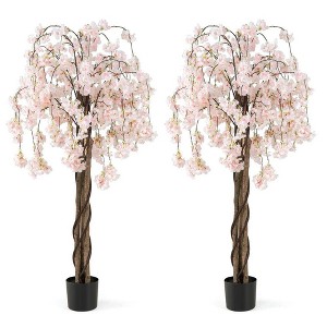 Resenkos 2-Pack 5.5-Foot Artificial Cherry Blossom Trees, Realistic Pink Blooms for Home & Garden, Pink/White - 1 of 4