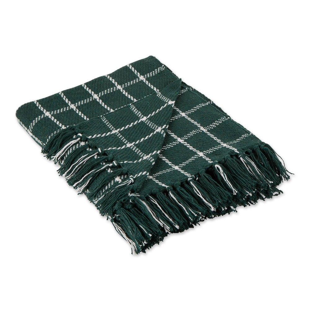 Photos - Duvet 50"x60" Checked Plaid Throw Blanket Dark Green - Design Imports