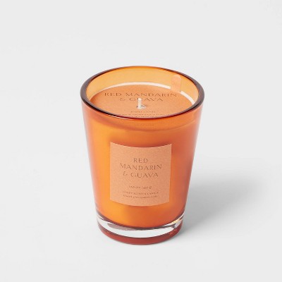 12.6oz Colored Vase Glass with Dustcover Mandarin ; Guava Candle Orange - Threshold™: Palm Wax Jar, 52hr Burn Time