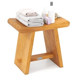 Costway 19.5" Teak Shower Bench Waterproof Spa Bath Stool with Curved Seat for Bathroom - 1 of 4