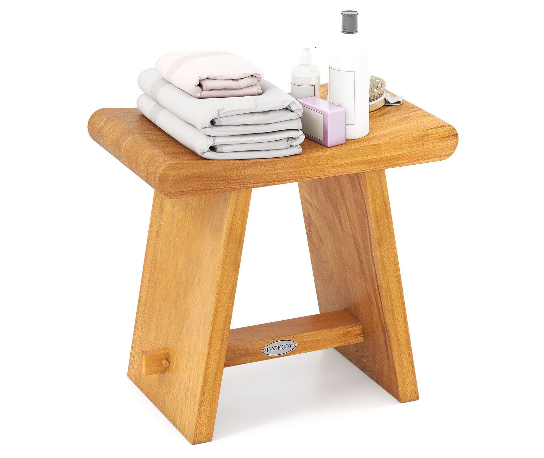 Costway 19.5" Teak Shower Bench Waterproof Spa Bath Stool with Curved Seat for Bathroom