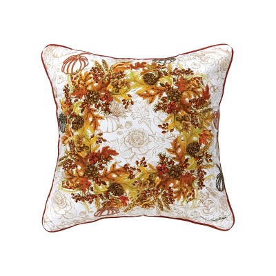 C&F Home Autumn Wreath Thanksgiving Printed and Embroidered Throw Pillow