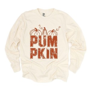 Simply Sage Market Women's Pumpkin Distressed Long Sleeve Garment Dyed Tee - 1 of 4