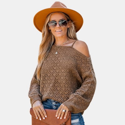 Women's Cutout Crochet One Shoulder Sweater - Cupshe