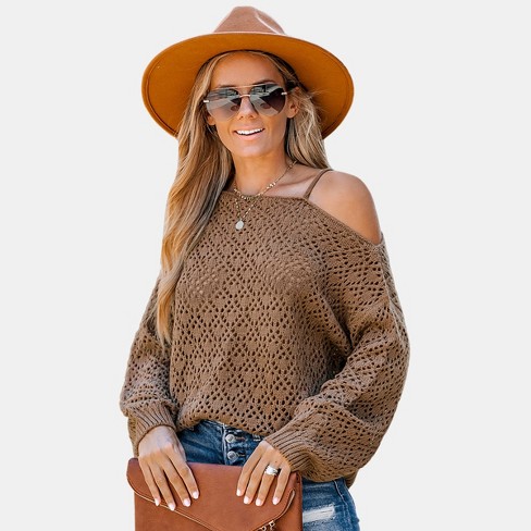 Women s Cutout Crochet One Shoulder Sweater Cupshe Target