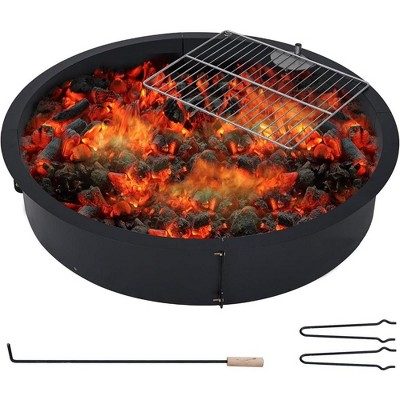 Outdoor Fire Pit Liner Round Solid Steel Fire Ring with Cooking Grate