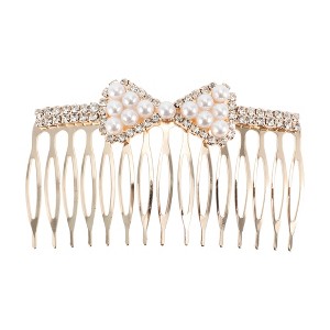 Unique Bargains Women's Faux Pearl Bow Tie Hair Insert Comb Gold Tone 1 Pc - 1 of 3