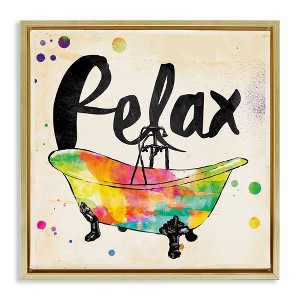 Stupell Industries Relax Rainbow Colors Icon Bath Black Framed Floater Canvas Wall Art - 1 of 4