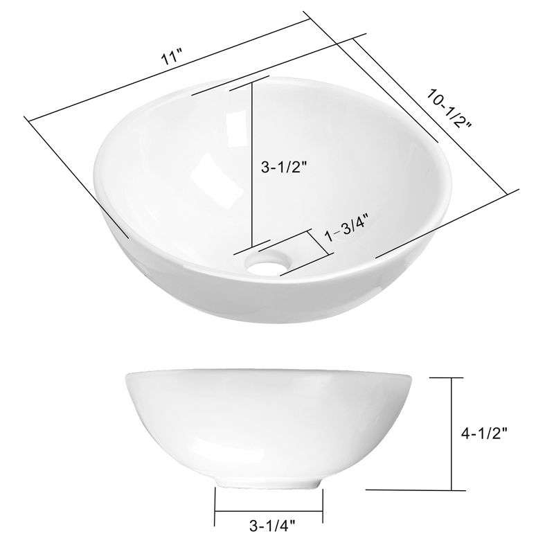 Miligore 11" Round White Ceramic Above Counter Bathroom Vessel Sink, 4 of 5