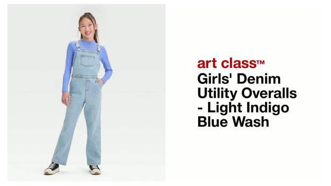 Girls' Denim Utility Overalls - art class™ Light Indigo Blue Wash, 2 of 5, play video