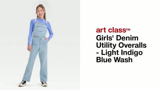 Girls' Denim Utility Overalls - art class™ Light Indigo Blue Wash, 2 of 5, play video