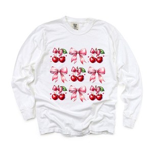 Simply Sage Market Women's Coquette Pink Cherry Chart Long Sleeve Garment Dyed Tee - 1 of 4