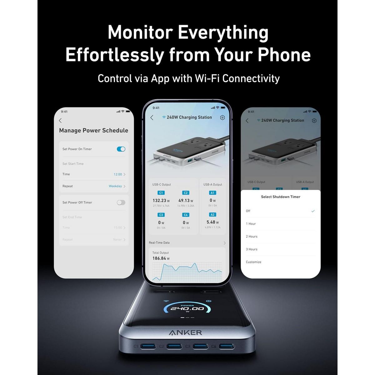 Anker Prime Charging Station, 240W 8-in-1 Power Strip, 5 ft Cord, 2 AC, 4 USB-C, 2 USB-A, for iPhone 15/14, MacBook, Home/Office - thumbnail 6