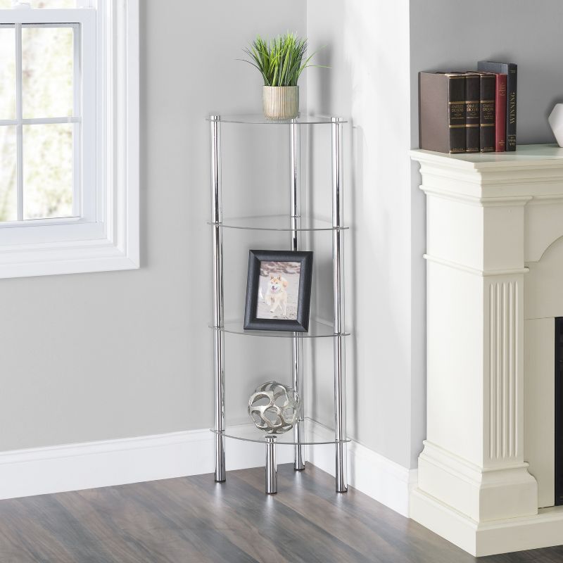 Home Basics 4 Tier Multi Use Arc Glass Corner Shelf, Clear, 2 of 3